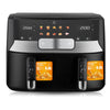 Friteuza Digitala cu Aer Cald, 1500W, Temperatura Reglabila 80-200°C, 2 Cosuri de 5 Litri, 8 Programe