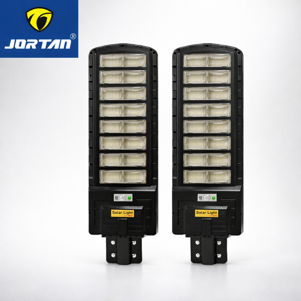 Set 2x Lampi Solare Stradale JORTAN 800W - Iluminat Profesional cu Panou Solar, Telecomanda + 2x Suport Metalic