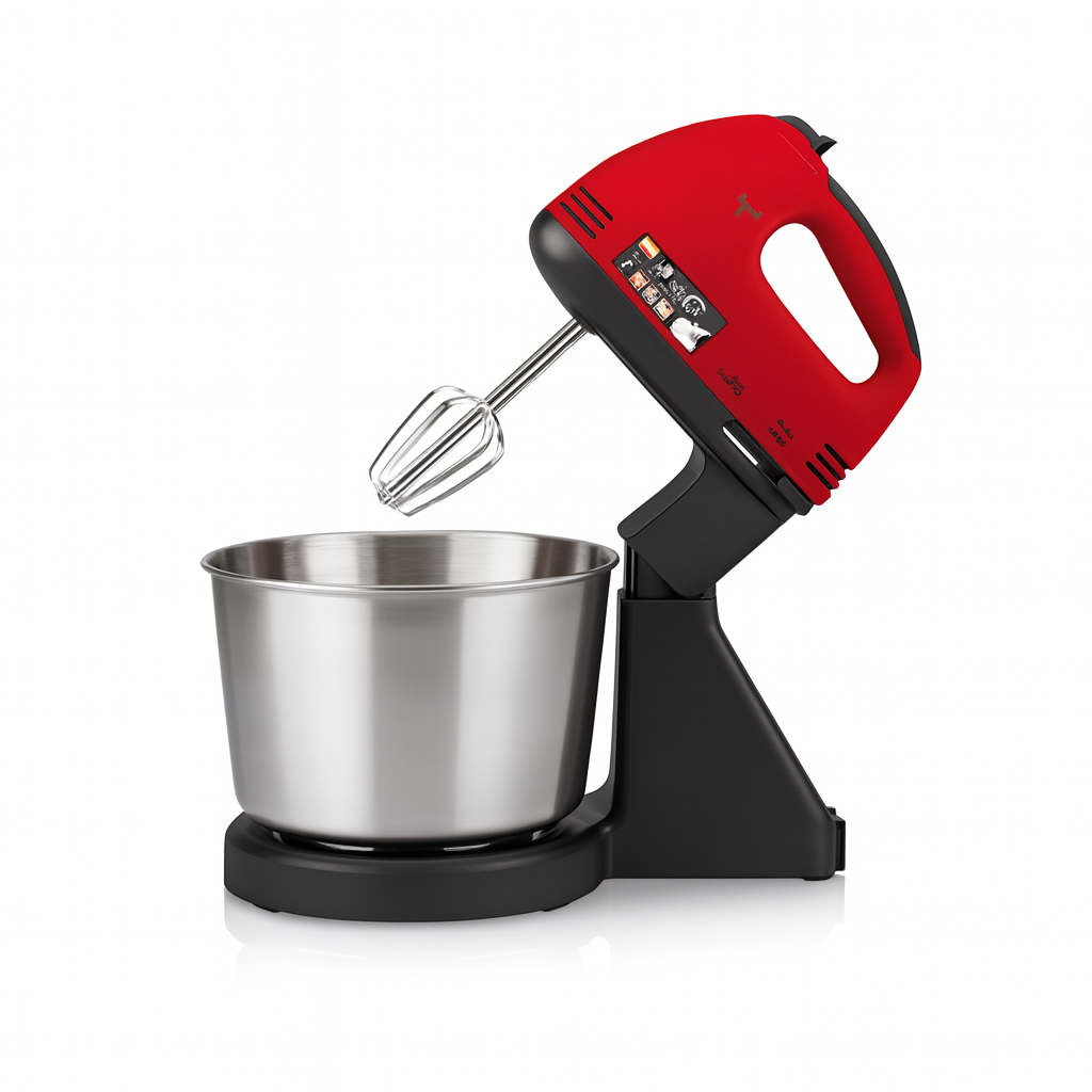 Mixer cu Bol de Inox 2L RAF - de mana si masa, Putere 250W. 7 Trepte Viteza, Accesorii Complete