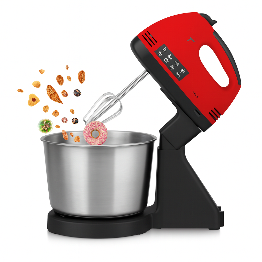 Mixer cu Bol de Inox 2L RAF - de mana si masa, Putere 250W. 7 Trepte Viteza, Accesorii Complete