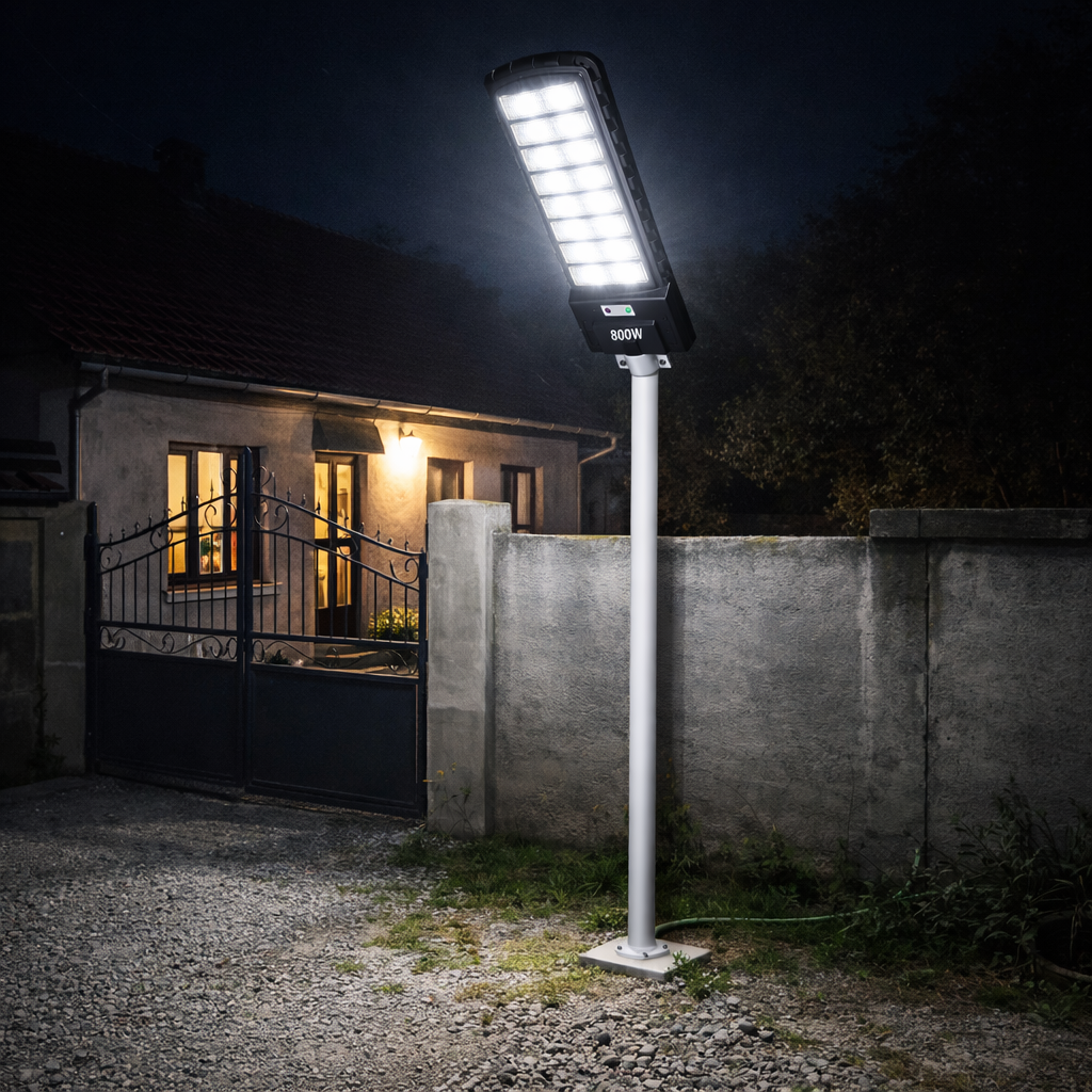 Set 3 Lampi Solare Stradale JORTAN 800W - Iluminat Exterior cu Panou Solar, Telecomanda + 3x Suport Metalic