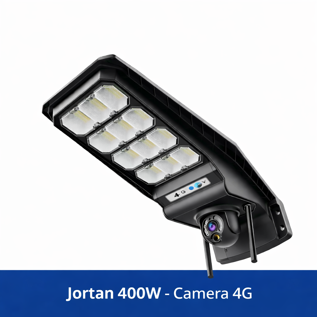 Lampa Stradala Solara 400W - cu Camera Supraveghere 4G 1080p - IP66, Viziune Nocturna Color + Telecomanda