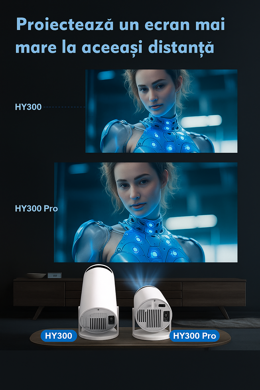 Proiector Portabil Inteligent, Android 11, WiFi6 Dual-Band, 260 ANSI Lumeni, 4K Support, Bluetooth 5.0