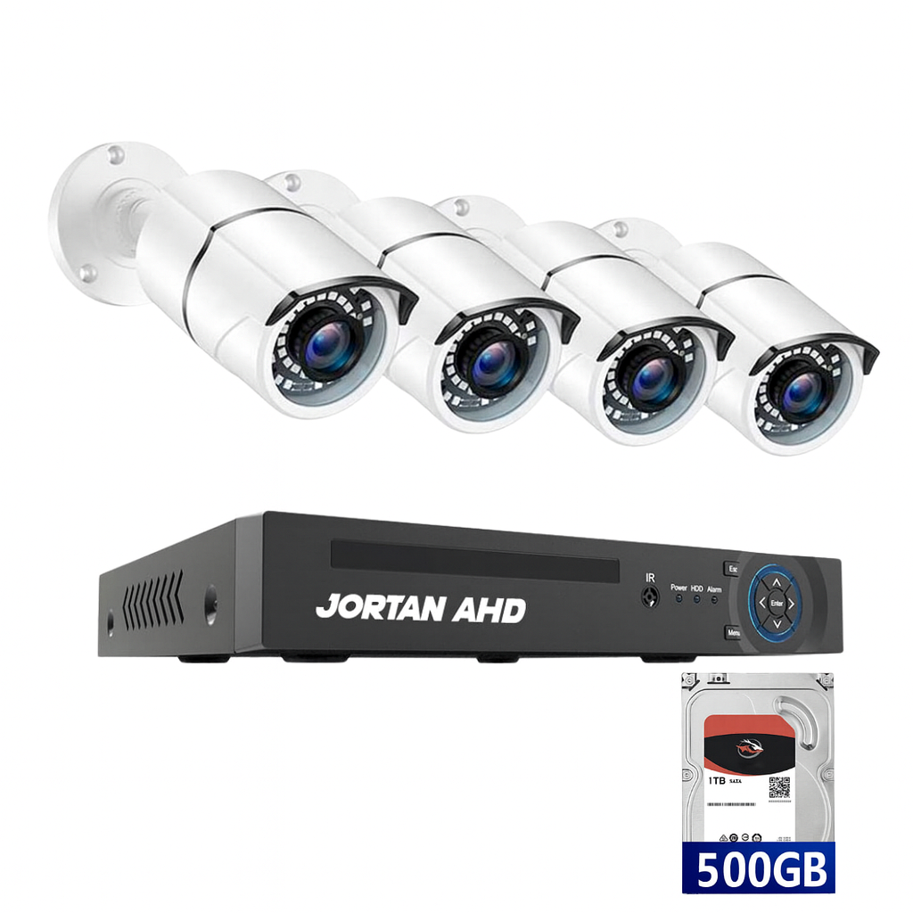 Sistem de Supraveghere Video AHD,  Jortan CCTV 4 Camere, Aplicatie Telefon, HDMI Unghi Larg