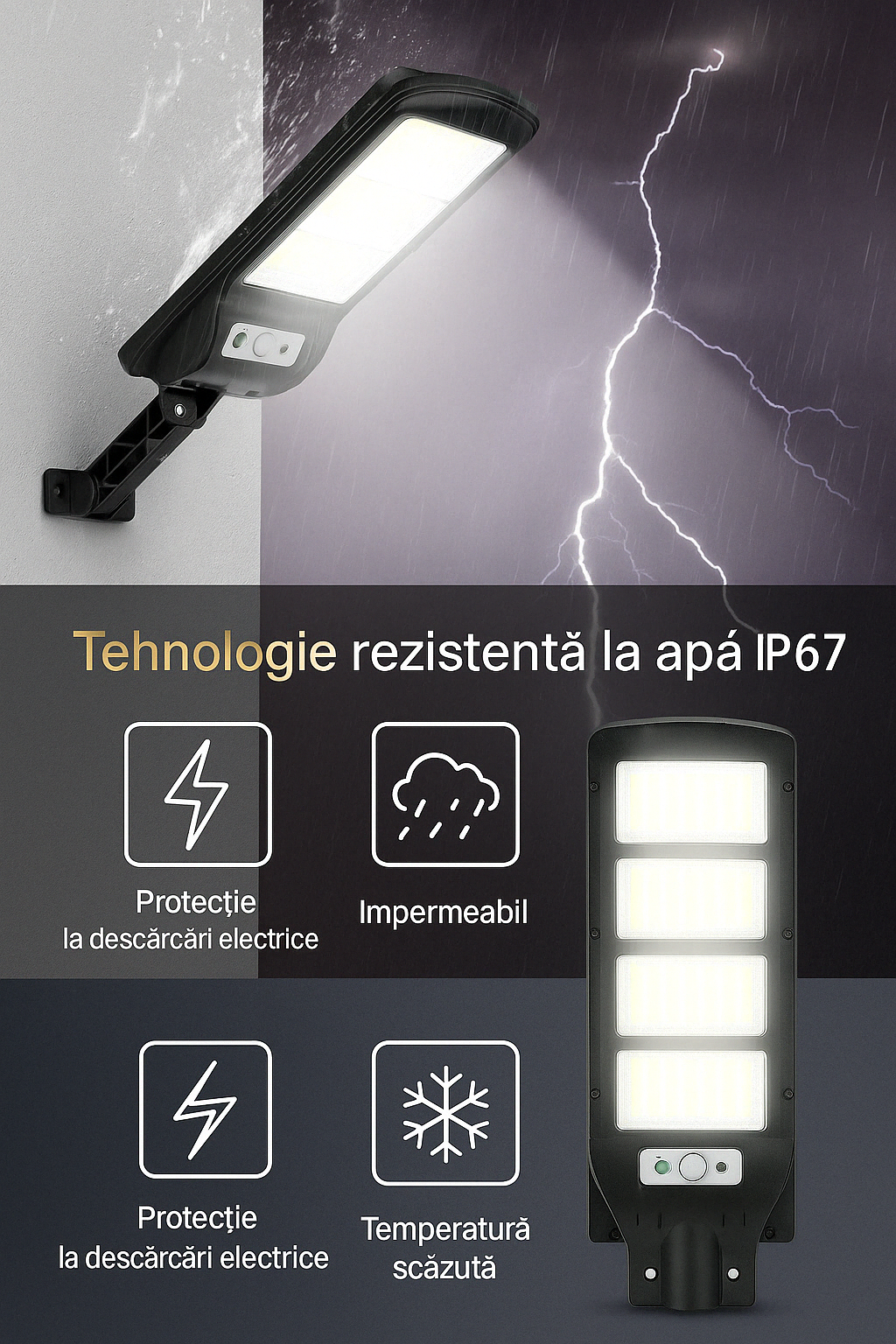 Lampa Solara Jortan, 100W cu LED-uri COB, 6 celule, Telecomanda si Senzor de Miscare