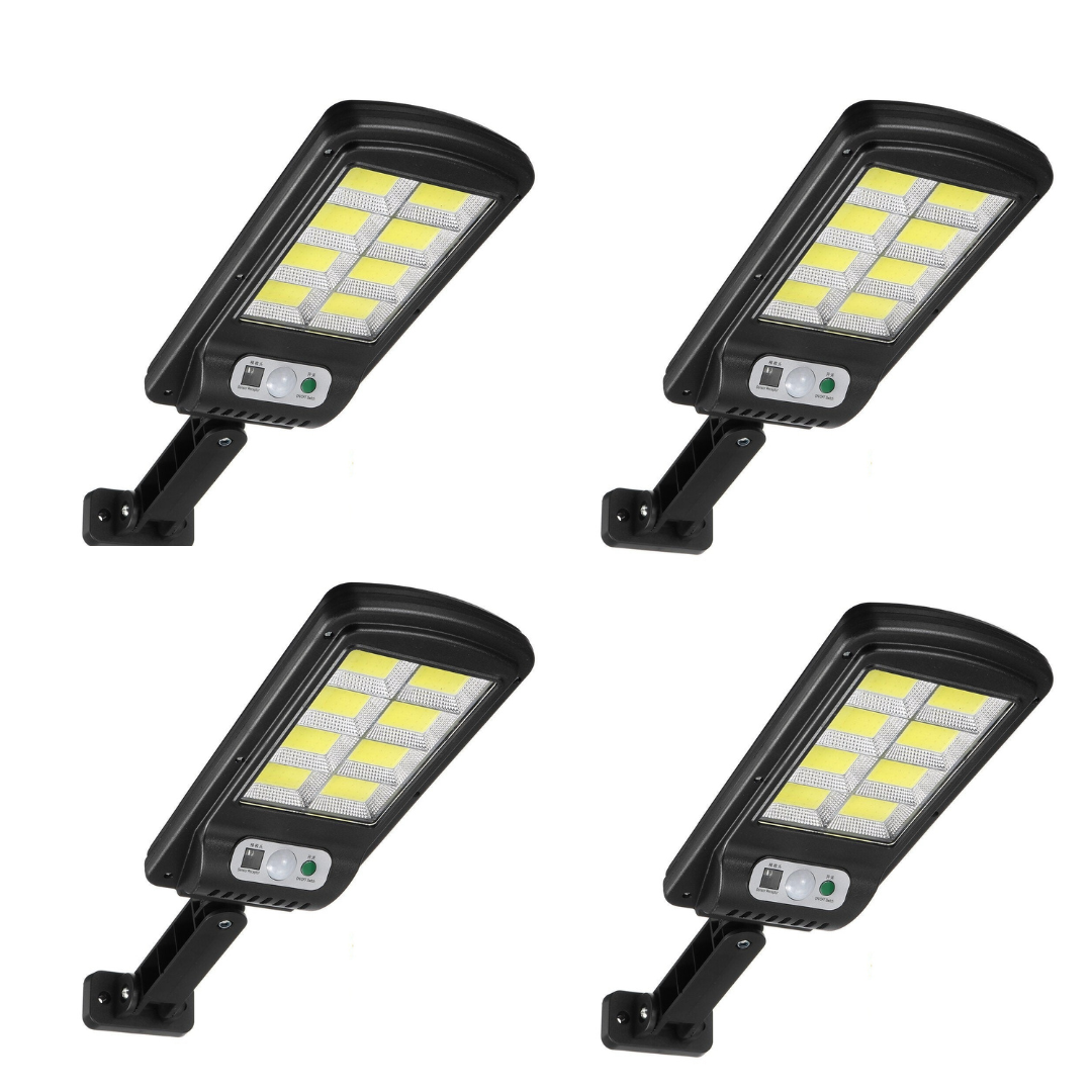 Set 4x Lampi cu Incarcare Solara - JORTAN, 100W, 160 LED-uri COB, Senzor de miscare, cu Telecomanda