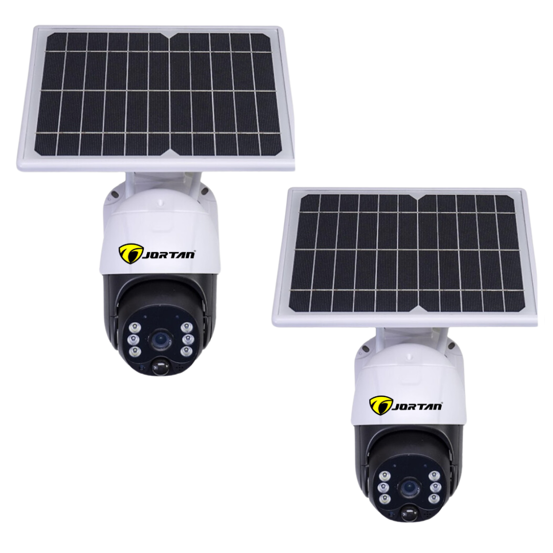 Set 2x Camere Solare Jortan - Wireless 3MP 1080P, Panou Solar Integrat, Wi-Fi, Detectie Miscare,