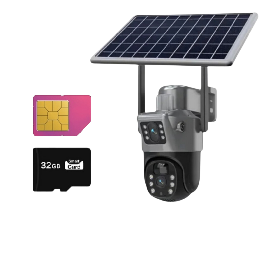 Camera Dubla 4G cu Panou Solar, 6mp Viziune Nocturna, IP66 + Card 32GB