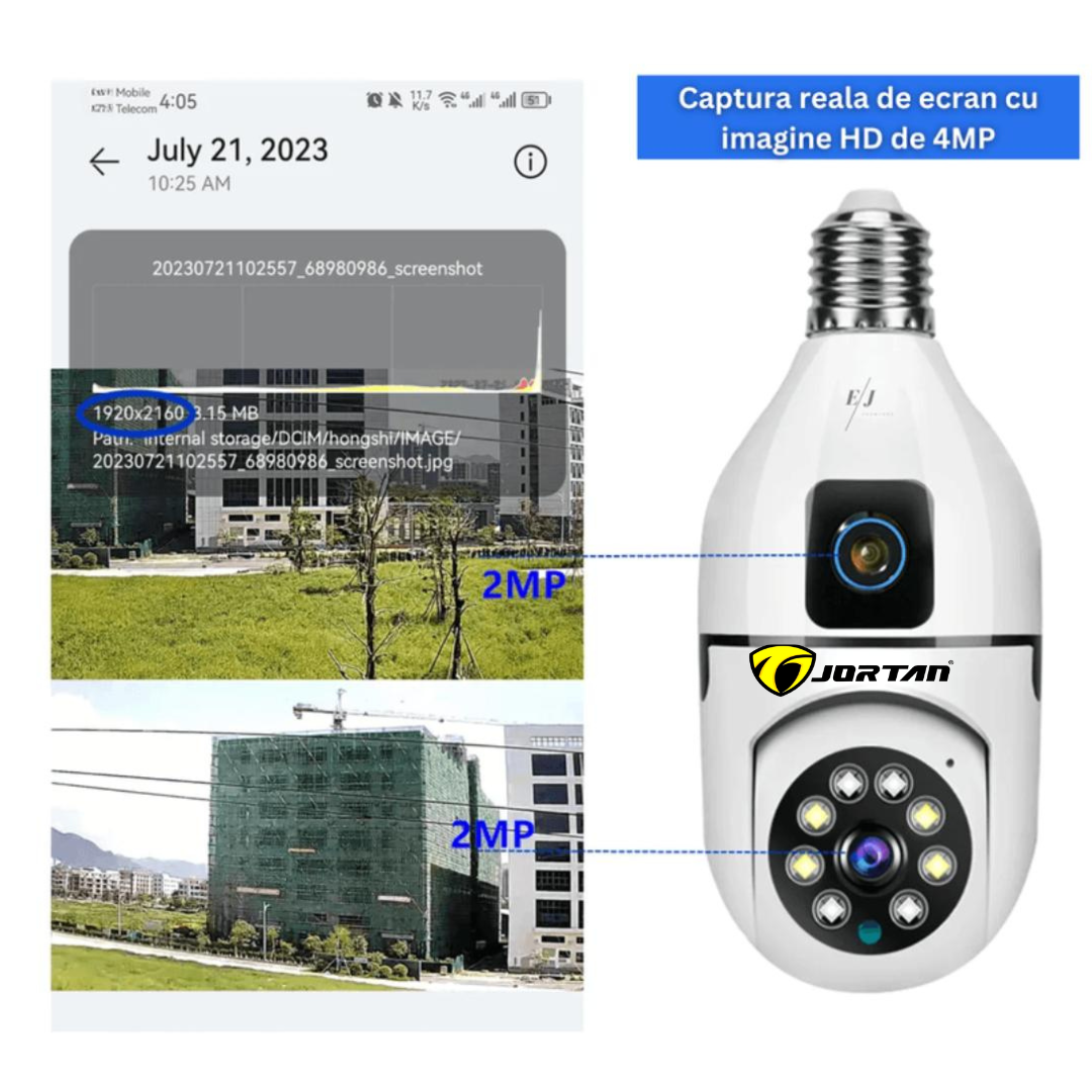 Camera Jortan tip Bec E27 4MP, Vedere Duala, Senzor Miscare, Card 64GB inclus