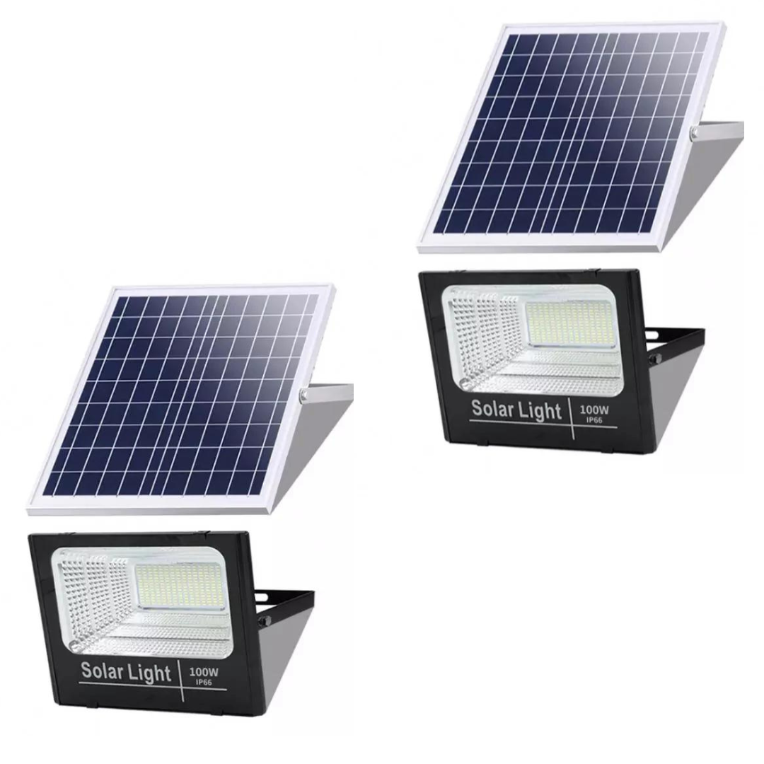 Set 2x Proiector Solar Jortan 100W, Lampa Incarcare Solara + Panou Solar