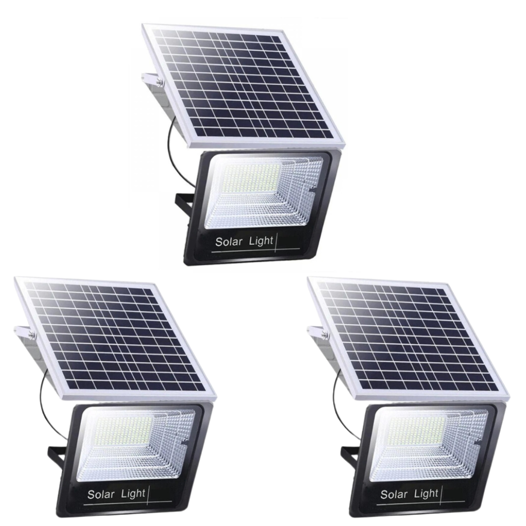 Set 3 Proiectoare Solare Jortan 50W, IP65, Panouri Policristaline si Telecomanda,