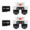 Set 2x Camere Supraveghere WiFi/LAN Jortan, 3 Lentile, 9MP, Cap Dublu PTZ 355°, Night Vision Color, IP66 + 2x Card 64GB Incluse