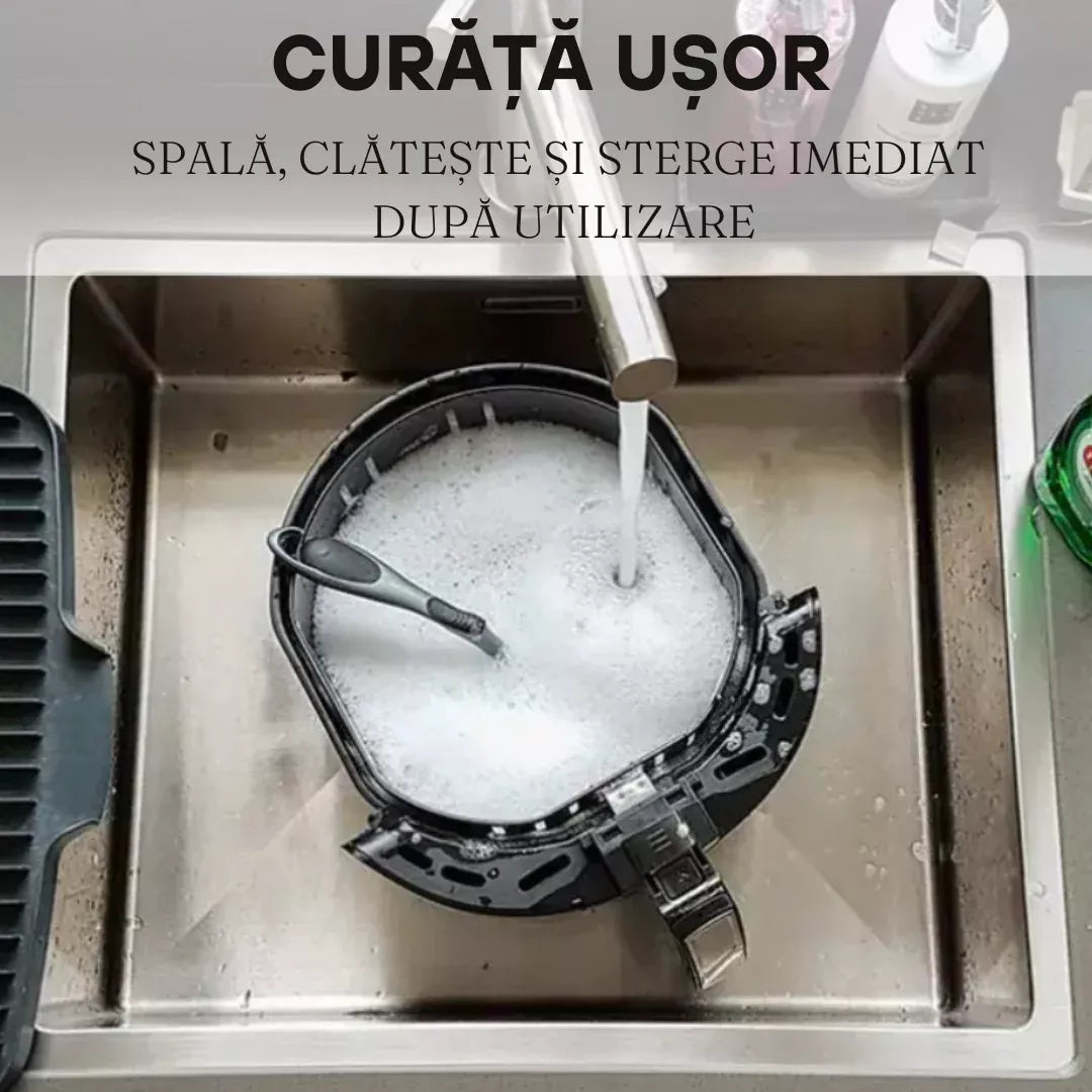 Friteuza Air Fryer RAF, 6L, Aer Cald Fara Ulei, 1500W, Negru, Sticla Transparenta, Touch Screen Digital