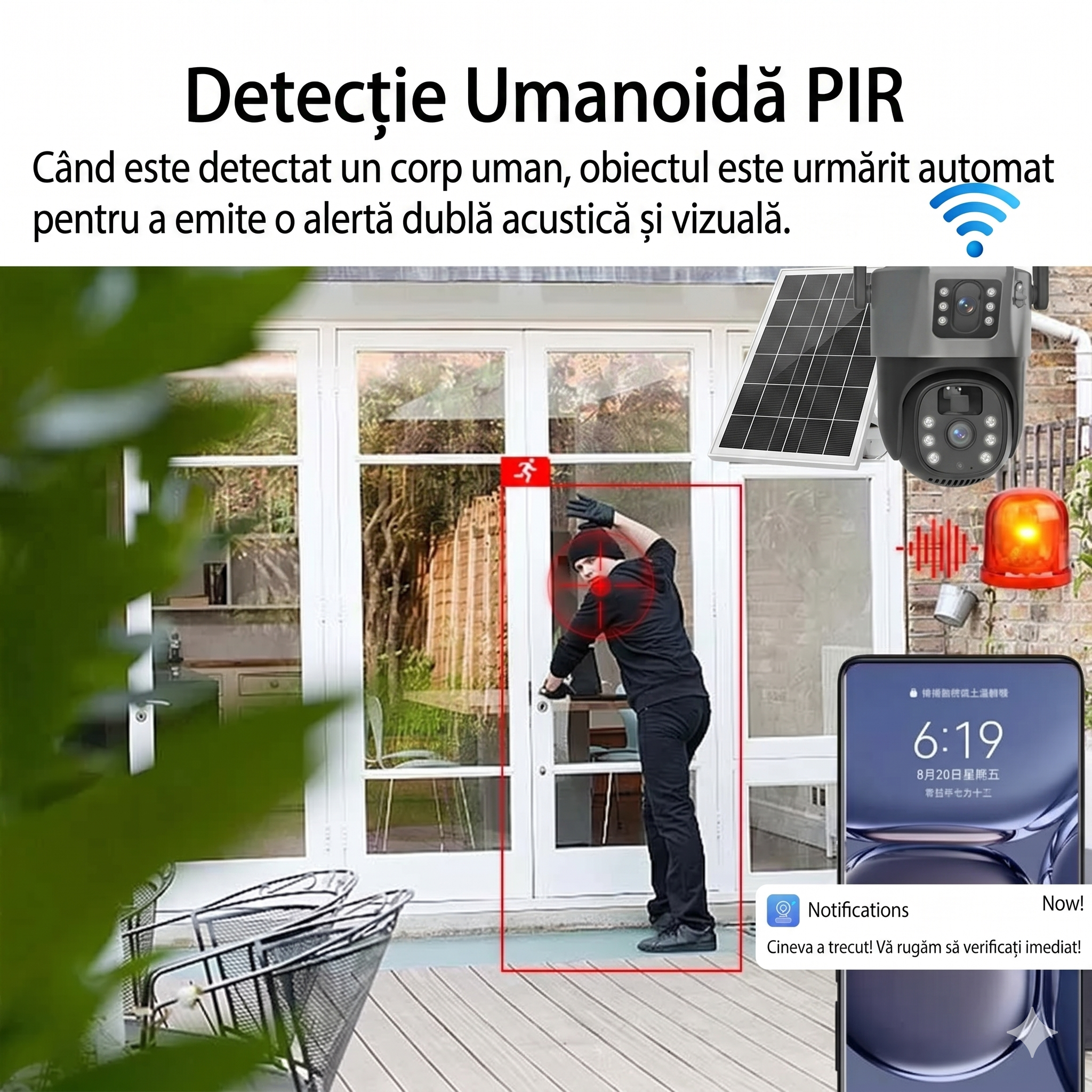 SET 4x Camere Solare Visuron Wi-Fi Duale, 8MP Viziune Nocturna, Zoom Optic 10x, IP66, cu Panou Solar, 4x Card 64GB