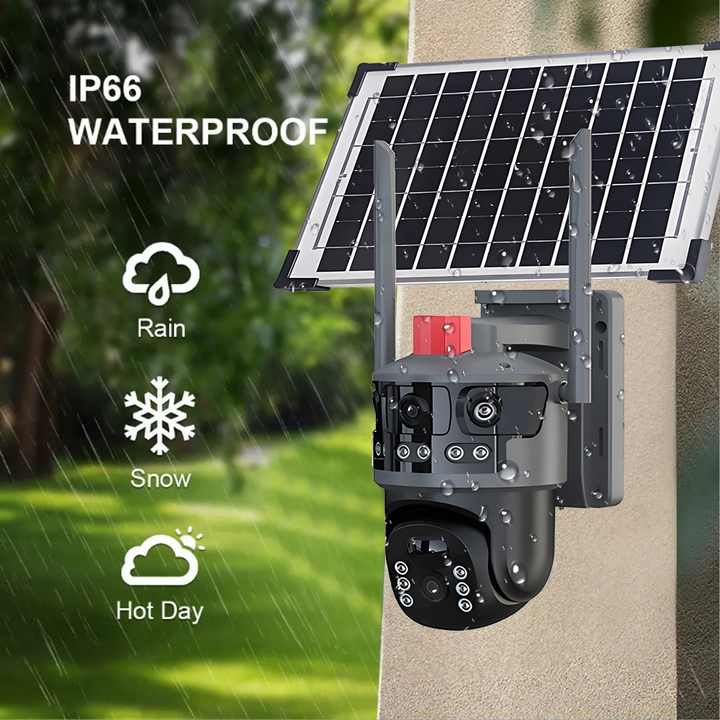 Camera de Supraveghere Exterior Solara 4G, 3 Lentile, 9MP, Night Vision Color, Detectare Umana AI, IP66, Card 32GB inclus