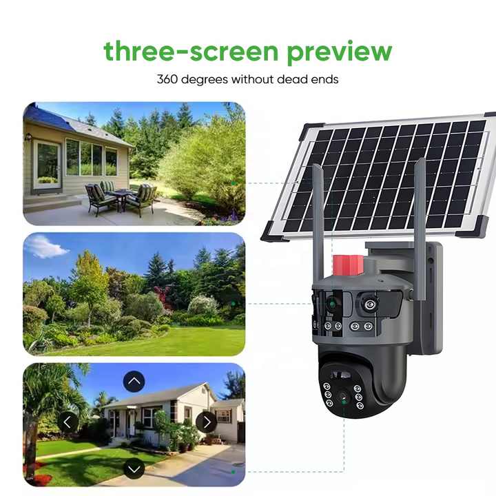 Camera de Supraveghere Exterior Solara 4G, 3 Lentile, 9MP, Night Vision Color, Detectare Umana AI, IP66, Card 32GB inclus