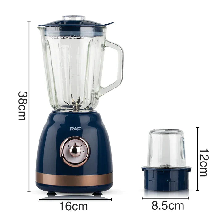 Blender de Sticla Electric RAF, 1000W, Capacitate 1.5L, cu 6 Lame Otel Inoxidabil + Rasnita de cafea