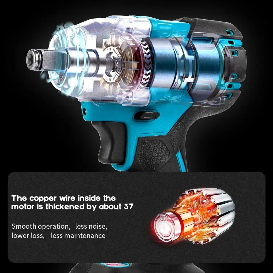 Cheie de Impact Dasgut, 1/2 Inch cu 2 Baterii 48V, 380 NM, Adaptor Makita si LED