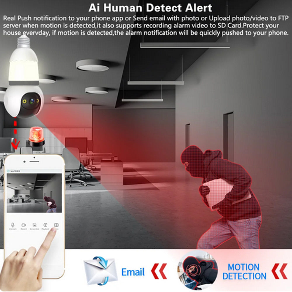 Camera Smart Tip Bec IMOU 5MP, Sirena + Microfon, Detectie AI, Vizibilitate Nocturna 25m, Card 64GB Inclus