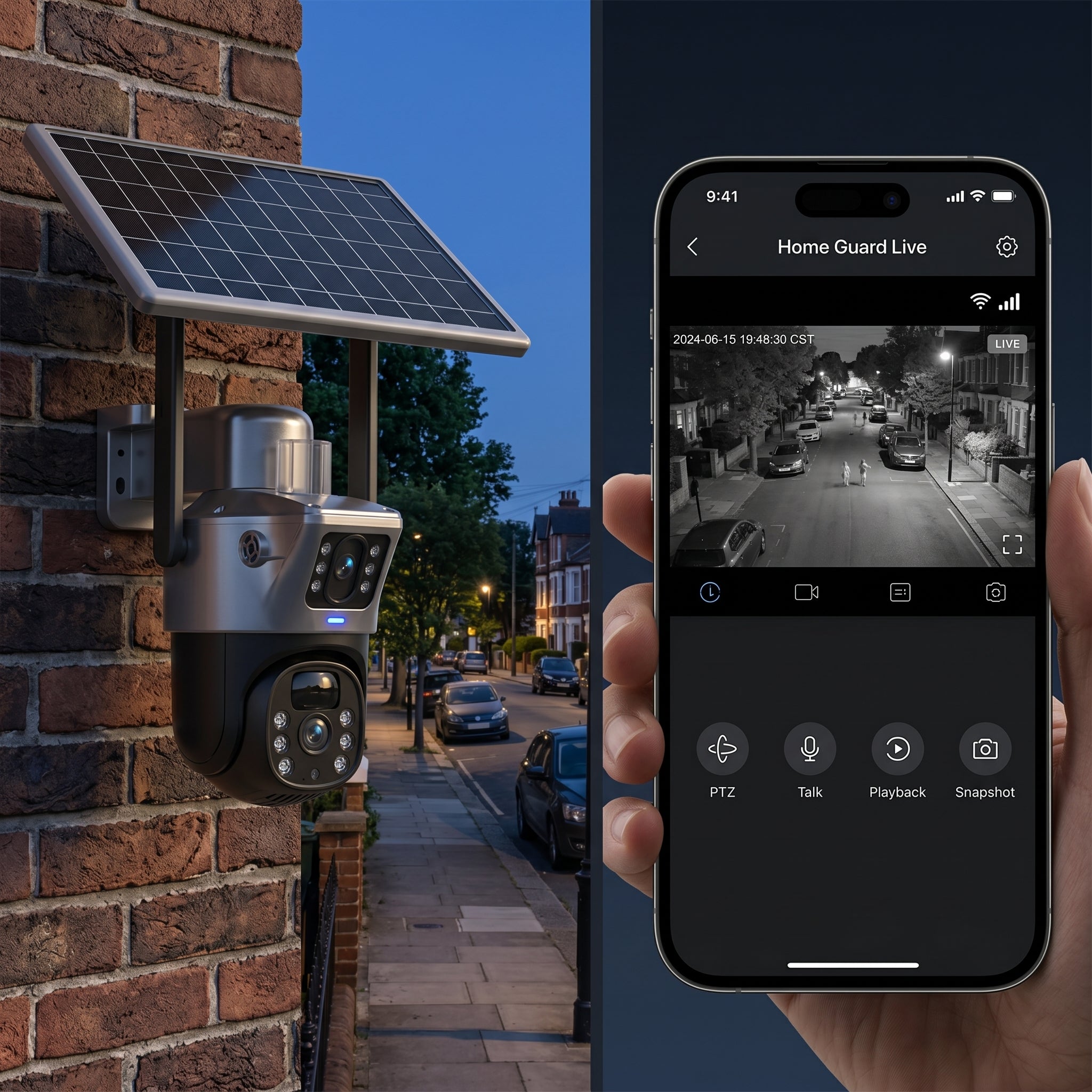 Camera Supraveghere WiFi - Solara Dubla, 8MP cu Panou, Card 32GB Inclus, Vedere Nocturna, IP66, Visuron