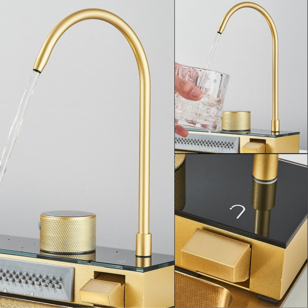 Chiuveta Inteligenta Gold EliteWave, din Otel Inoxidabil 75x45cm - LCD LED, cu Tehnologie Autonoma, Functii Avansate, 2 Cuve si Dus Extractibil