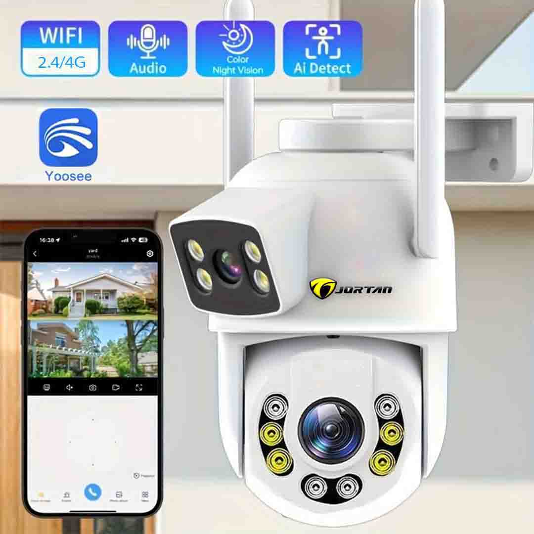 Camera Jortan Dual PTZ 9697QJ, 6MP UHD, Color Noaptea, LAN/Wireless, IP66, Card 64GB inclus