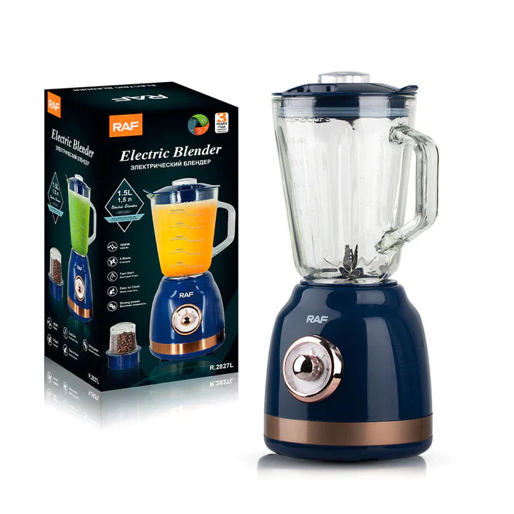 Blender de Sticla Electric RAF, 1000W, Capacitate 1.5L, cu 6 Lame Otel Inoxidabil + Rasnita de cafea