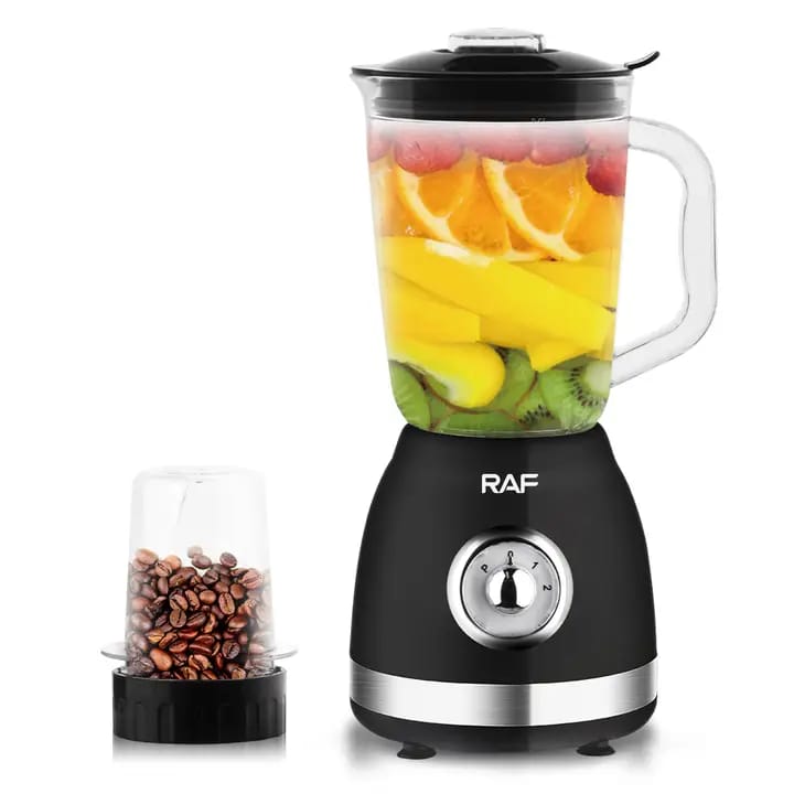 Blender Profesional RAF din Sticla, 1000W - cu Rasnita de Cafea, 2 Viteze, Negru