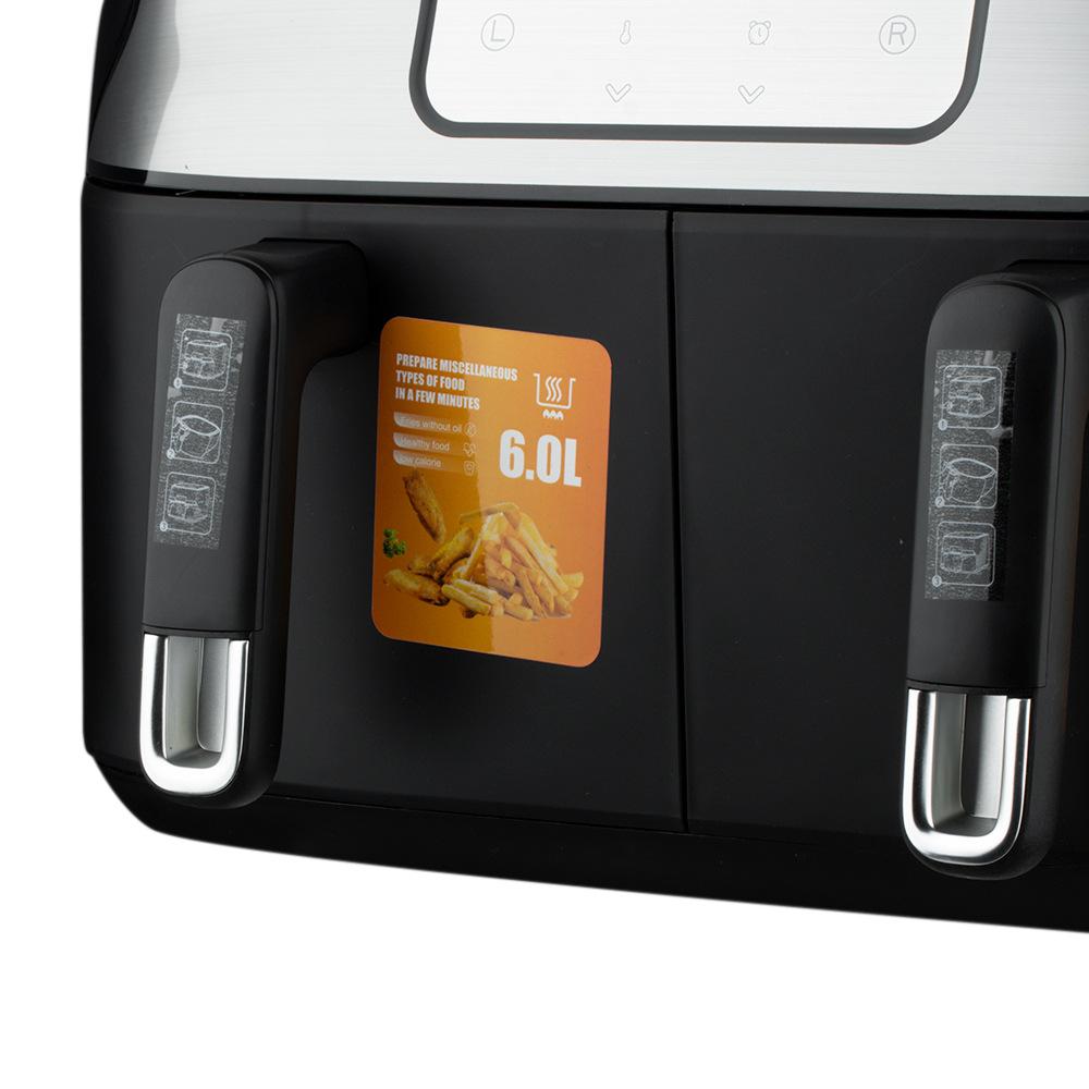 Friteuza Digitala cu Aer Cald, 1500W, Temperatura Reglabila 80-200°C, 2 Cosuri de 5 Litri, 8 Programe