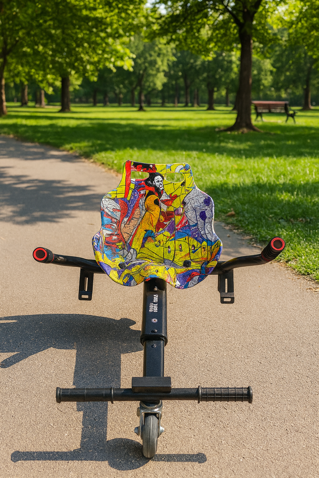 HoverKart cu Scaun Graffiti, Compatibil hoverboard 6,5–10 inch, Cadru Reglabil, Roata Solida
