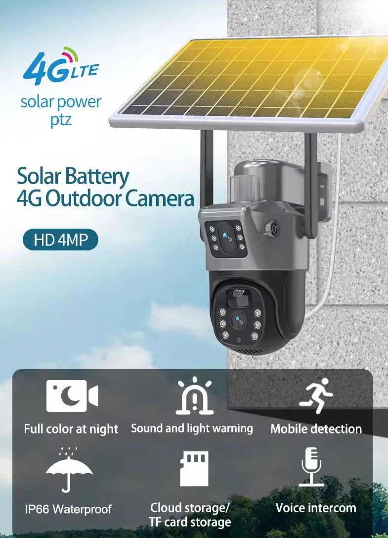 Camera Dubla 4G cu Panou Solar, 6mp Viziune Nocturna, IP66 + Card 32GB