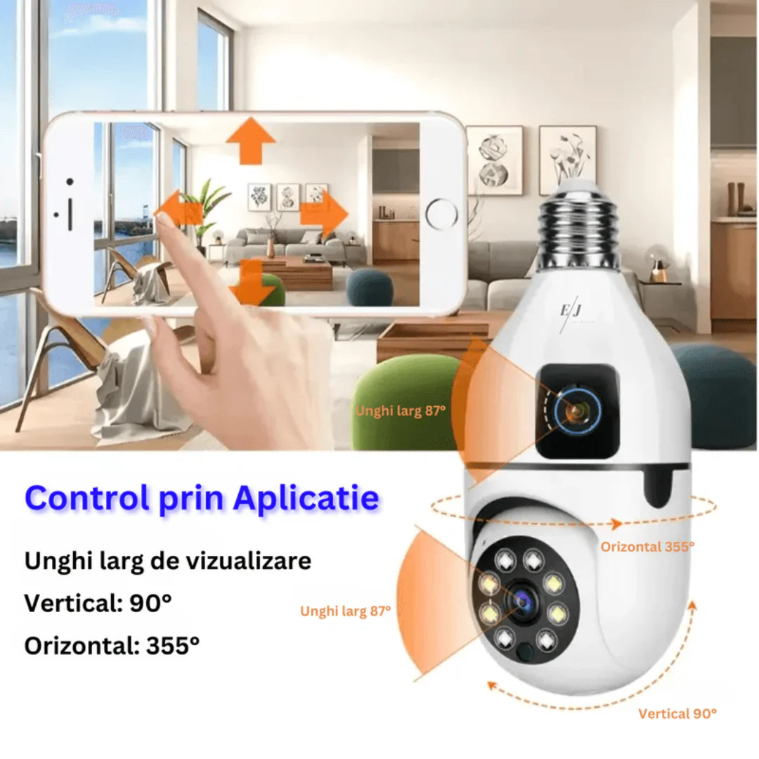 Camera Dubla Jortan Tip Bec E27, 4MP, Wi-Fi, PTZ 360°, Senzor Miscare