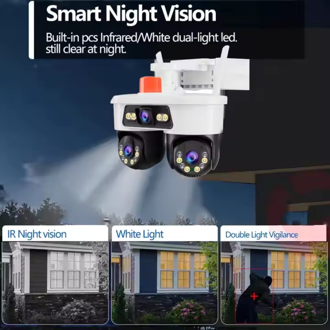 Camera Supraveghere WiFi/LAN Jortan, 3 Lentile, 9MP, Cap Dublu PTZ 355°, Night Vision, IP66