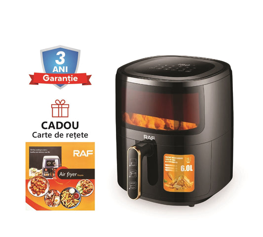 Friteuza cu Aer Cald - Air Fryer RAF® - 6L, Control Tactil, cu functie AirCrisp, 1600W, Negru