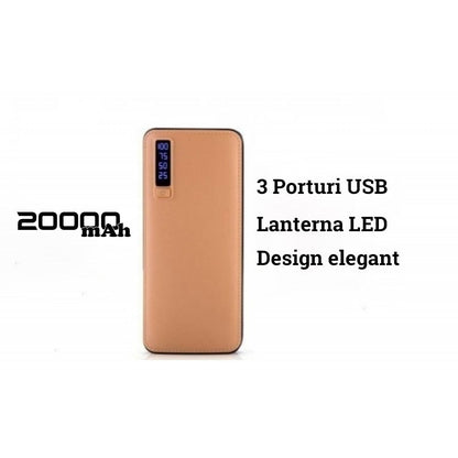 Baterie Externa Power, 20000 mAh, cu 3 USB, pentru Telefoane, Tablete, Camere Foto