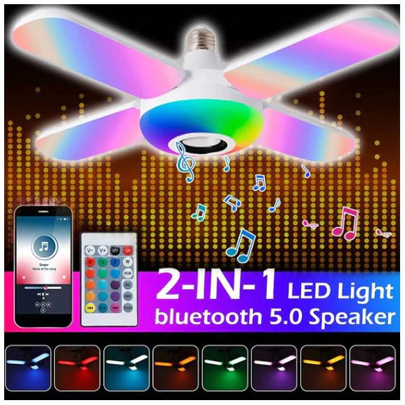 Bec Multifunctional 50W, cu 3 Brate, Functie Muzicala Bluetooth, Lumina RGB