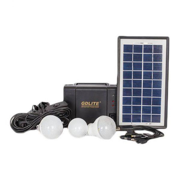 Kit Camping fotovoltaic cu panou solar, GD-8006A, 3 becuri LED si slot USB Multimedia