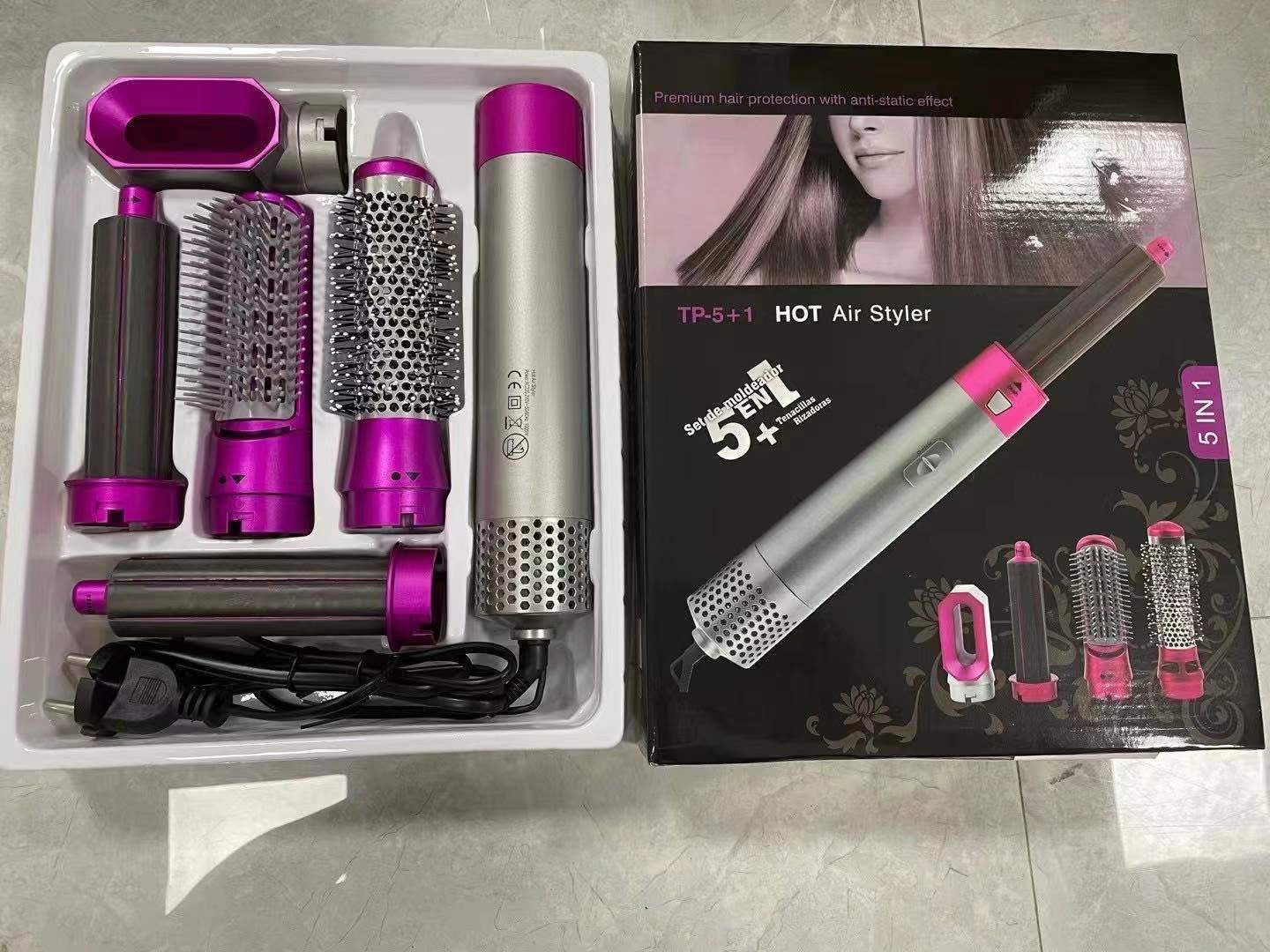 Set Uscator de Par, 5 in 1, Multifunctional pentru Coafare, Ondulator, Placa electrica, Dispozitiv automat