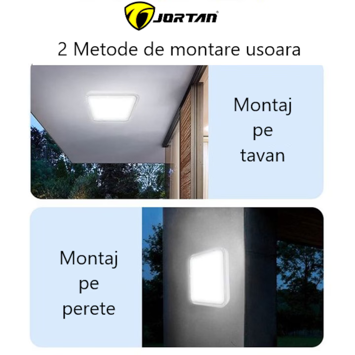 Lampa LED Tip Aplica Solara Jortan, 300W cu Telecomanda – Panou Solar 35x35cm, IP44, Alb Rece/Cald,