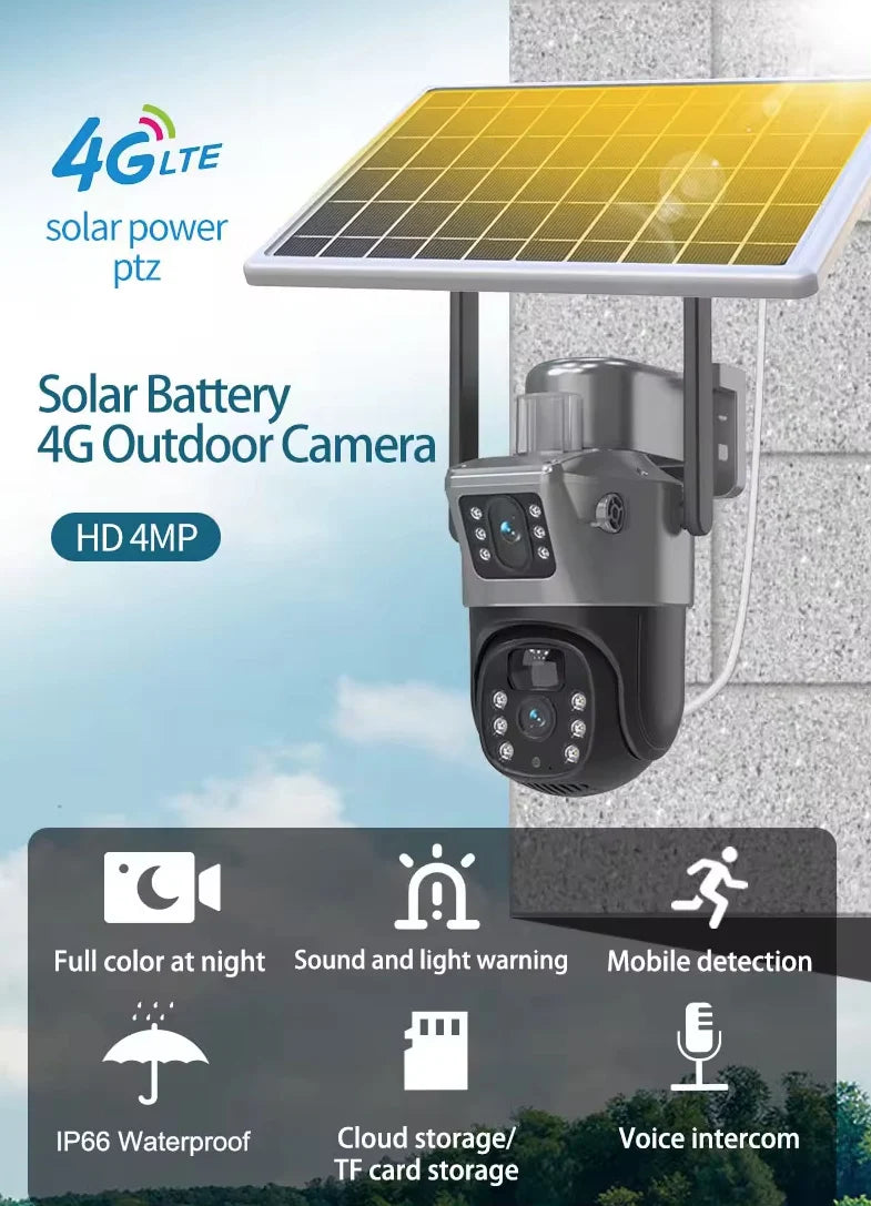 Camera Dubla 4G cu Panou Solar, Slot de Cartela SIM, 6MP, IP66 + Card 32GB