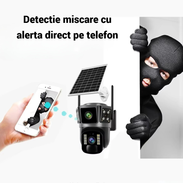 SET 2X Camere Solare Inteligente 4G - Dual Lens, Rezolutie 6MP Ultra HD, Night Vision Color, O-KAM Pro + 2x Carduri 64GB
