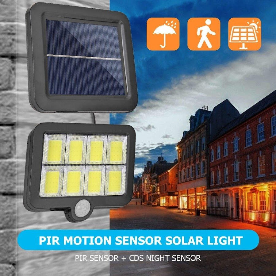 Set 2x Proiector Solar cu 100 LED-uri COB, Senzori de Lumina si Miscare