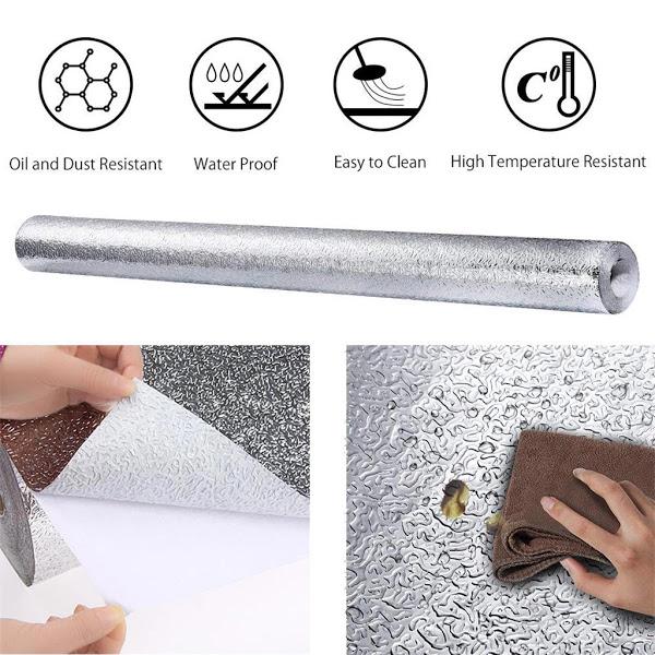 Folie de Aluminiu 60 x 300 cm pentru bucatarie, cu Rezistenta Termica, Impermeabila